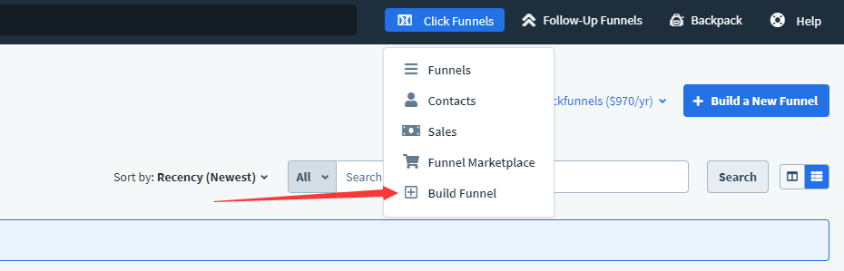 單擊ClickFunnels頂部的Build Funnel