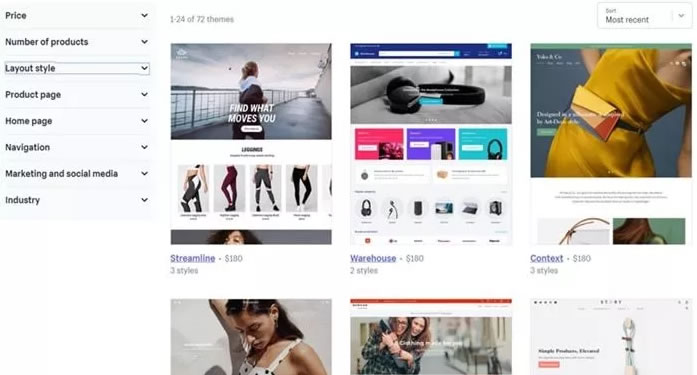 Shopify提供了主題