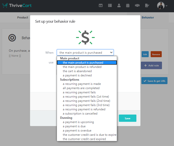 ThriveCart可用的觸發選項