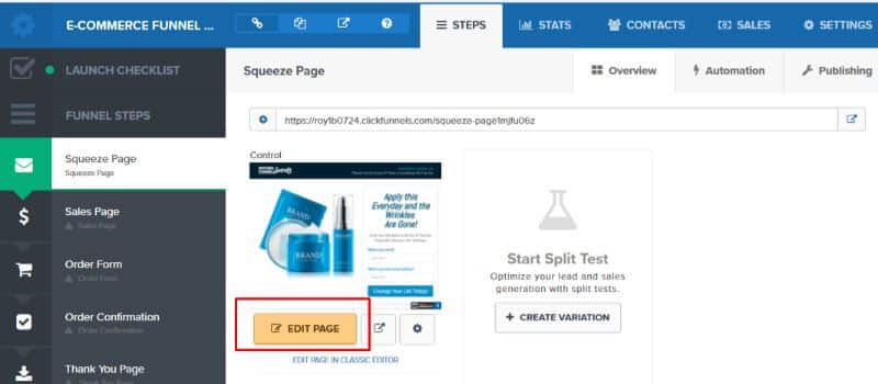 ClickFunnels EDIT PAGE