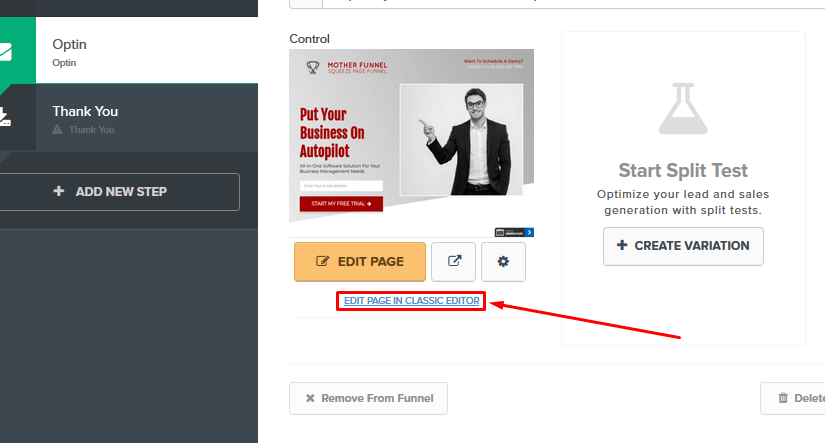 ClickFunnels Edit Page In Classic Editor